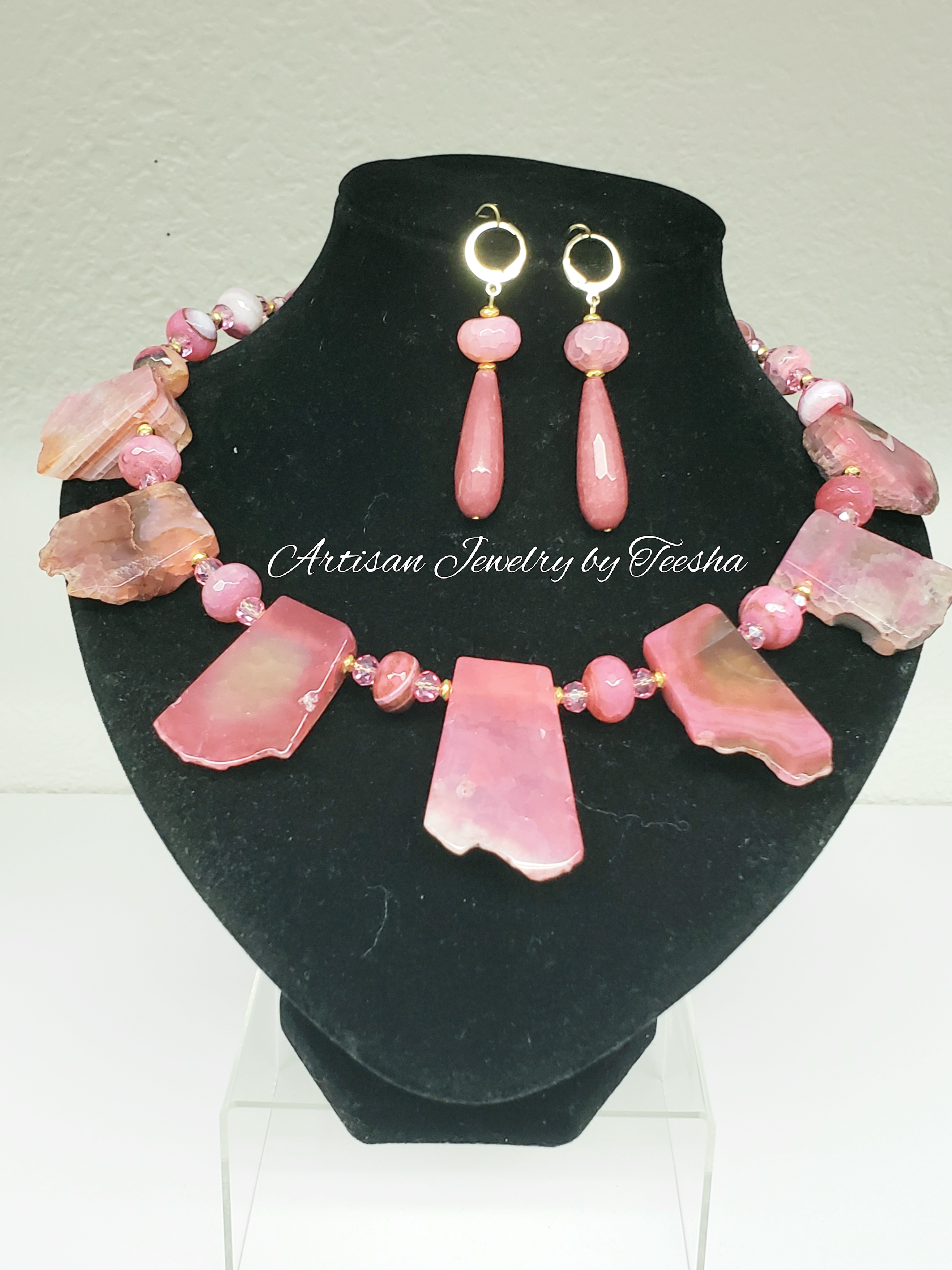Pink Agate Choker/Necklace set