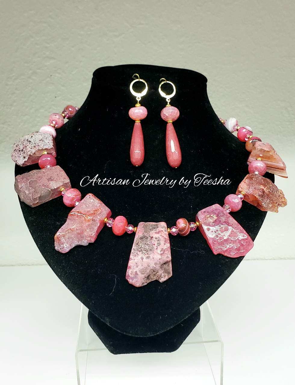 Pink Agate Choker/Necklace set