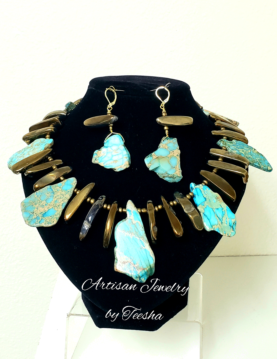 Women's Imperial jasper and gold hematite choker set.