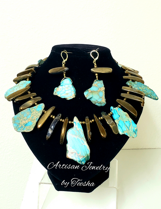 Women's Imperial jasper and gold hematite choker set.